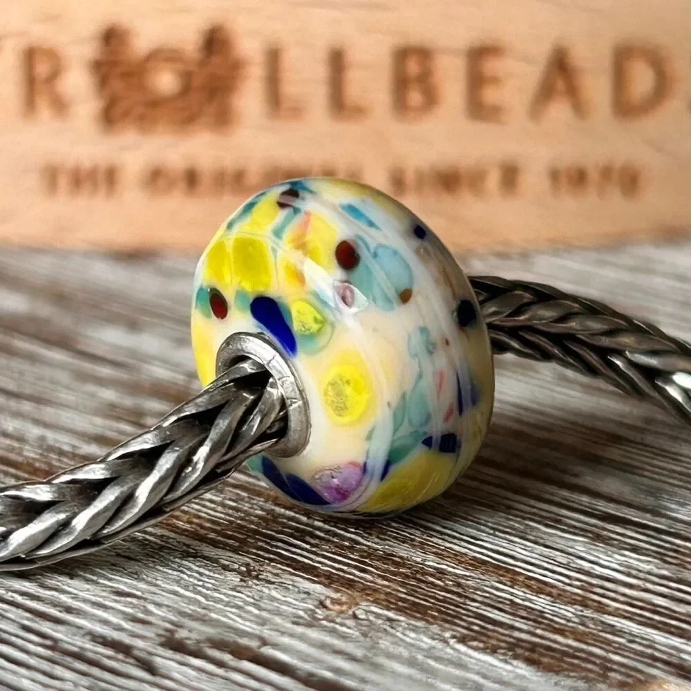 TROLLBEADS TrollStone Striped Cream Yellow Blue Teal Burnt Orange LAA 925S NEW